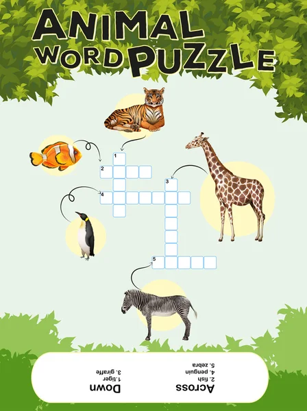 Plantilla de juego para puzzle de palabra animal con llaves — Vector de stock