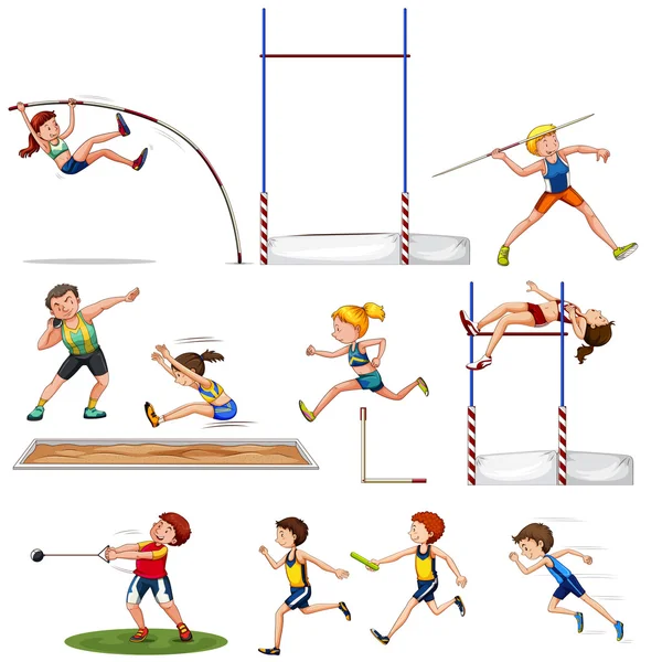 Diferentes tipos de deportes de atletismo — Vector de stock