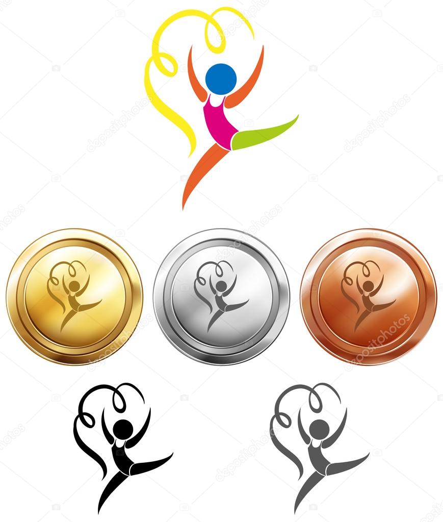 Sport medals and gymnastics with ribbon illustration