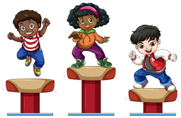 Trois enfants sur le faisceau d'équilibre — Image vectorielle