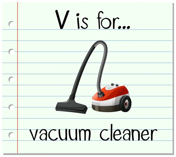 Huruf Flashcard V untuk vacuum cleaner - Stok Vektor