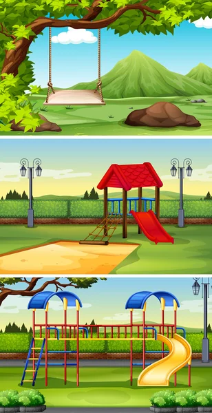 Trois scènes de parc et aire de jeux — Image vectorielle
