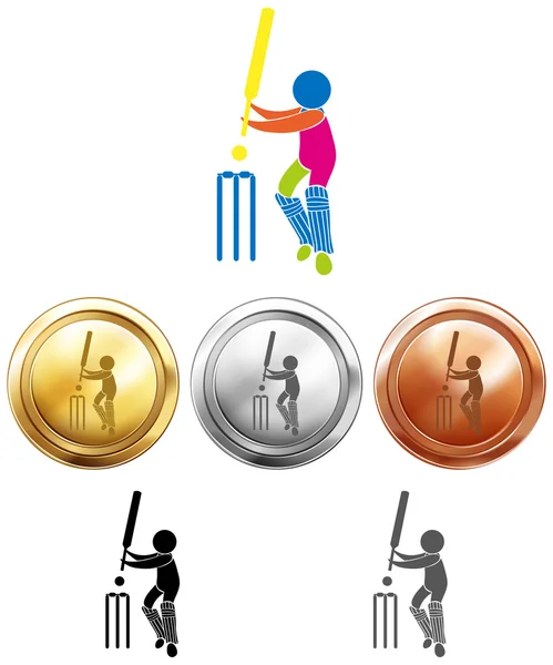 Diseño de tres medallas para cricket — Archivo Imágenes Vectoriales