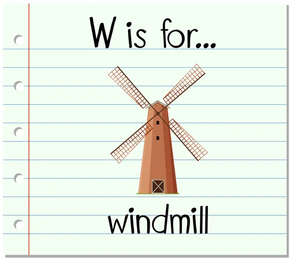 Kartičky písmeno W je pro větrný mlýn — Stockový vektor