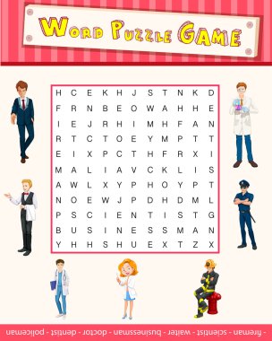 Kelime bulmaca oyun şablonu meslekler ile