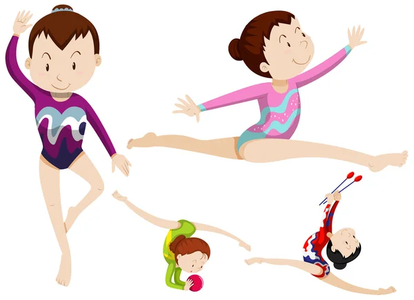 Kadın sporcular nesnelerle jimnastik yapıyor — Stok Vektör