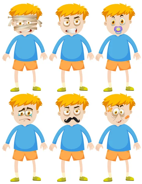 Boy with different faces and emotions — Stock Vector