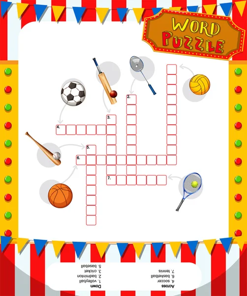 Palabra juego de puzzle con equipos deportivos — Vector de stock