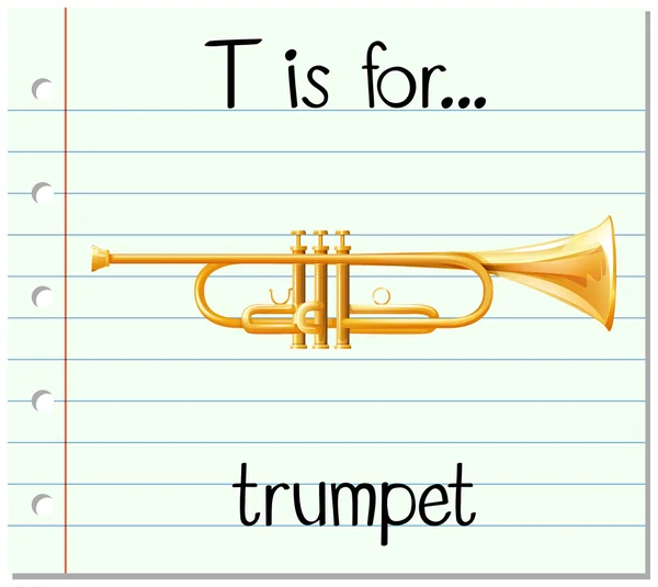 Karteikartenbuchstabe t ist für Trompete — Stockvektor