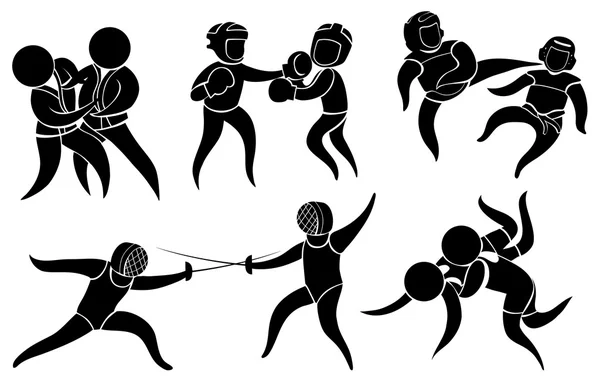 Iconos deportivos para diferentes artes marciales — Archivo Imágenes Vectoriales