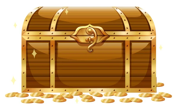 Peito de madeira e moedas de ouro — Vetor de Stock