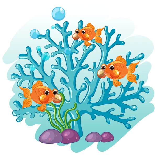Pesci rossi che nuotano intorno al corallo — Vettoriale Stock