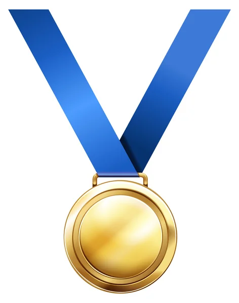 Gold medal with blue ribbon — Stock Vector