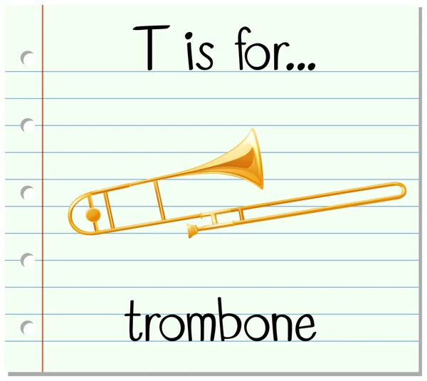 Flashcard letra T es para trombón — Vector de stock