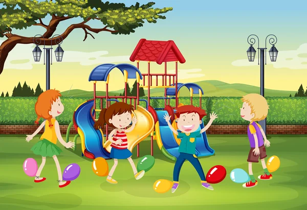 Niños jugando a los globos en el parque — Archivo Imágenes Vectoriales