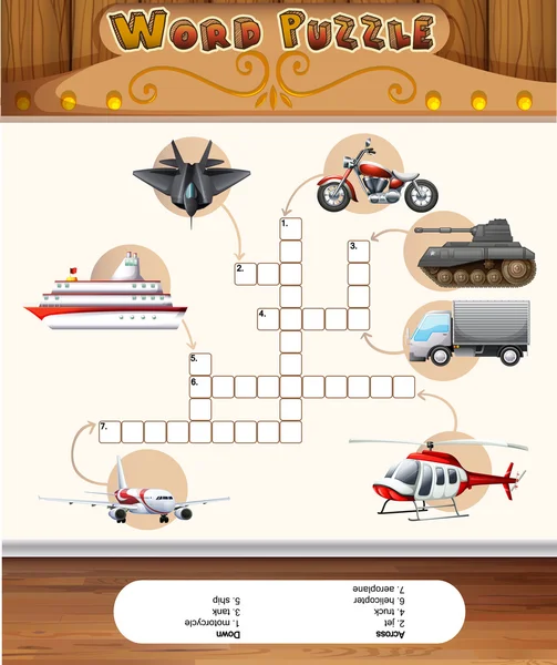 Plantilla de juego de puzzle de Word con transportes — Vector de stock