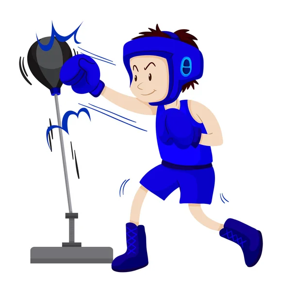 Boxer v modrém oblečení praxi děrování — Stockový vektor