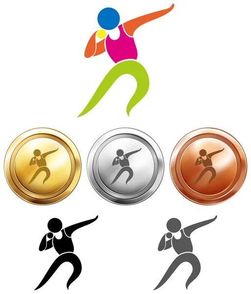 Sport pictogram voor kogelstoten en medailles — Stockvector