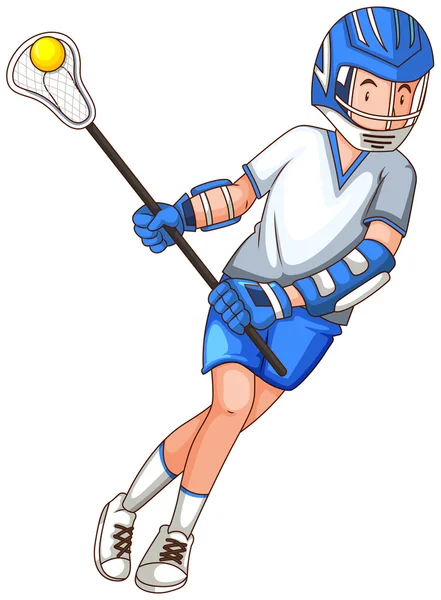 Hombre con palo haciendo lacrosse — Vector de stock