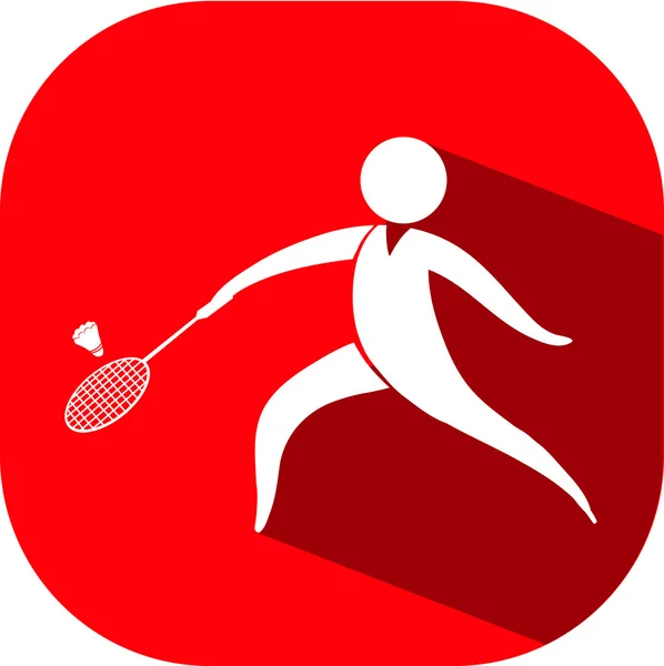 Ícone de badminton no emblema vermelho — Vetor de Stock