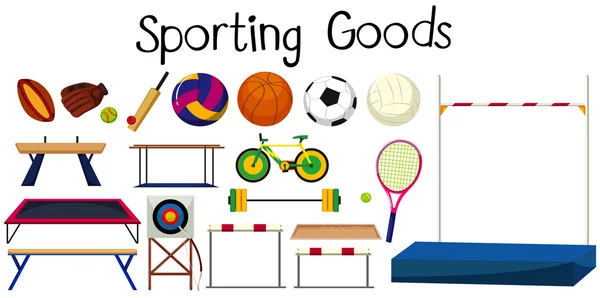 Conjunto de muitos equipamentos esportivos —  Vetores de Stock