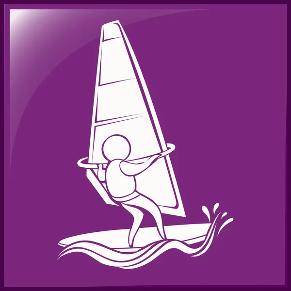 Icona sportiva per windsurf su sfondo viola — Vettoriale Stock