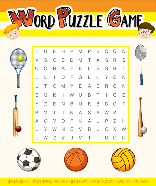 Palabra juego de puzzle con tema deportivo — Vector de stock