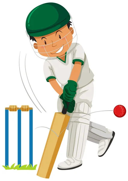 Hombre jugador jugando cricket — Vector de stock