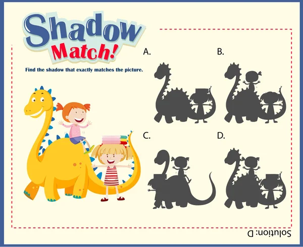 Shadow Matching Spielvorlage mit Kindern und Drachen — Stockvektor