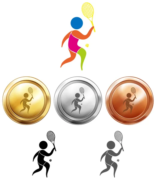 テニスのアイコンとスポーツのメダル — ストックベクタ