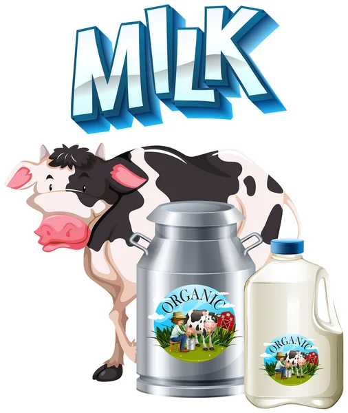 Tanque de leite fresco e vaca — Vetor de Stock