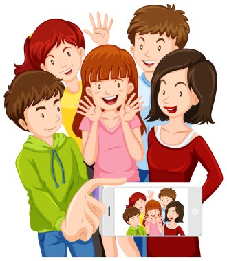 Selfie cep telefonu ile alan insanlar