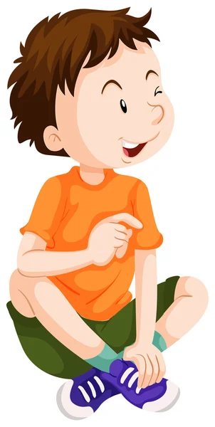 Chłopiec w shirt pomarańczowy siedzący — Wektor stockowy