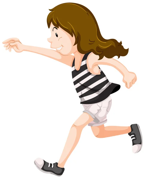 Chica con camisa a rayas corriendo — Vector de stock