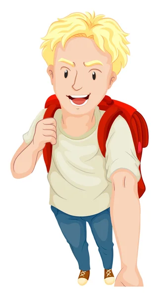 Man with red backpack — Stock Vector