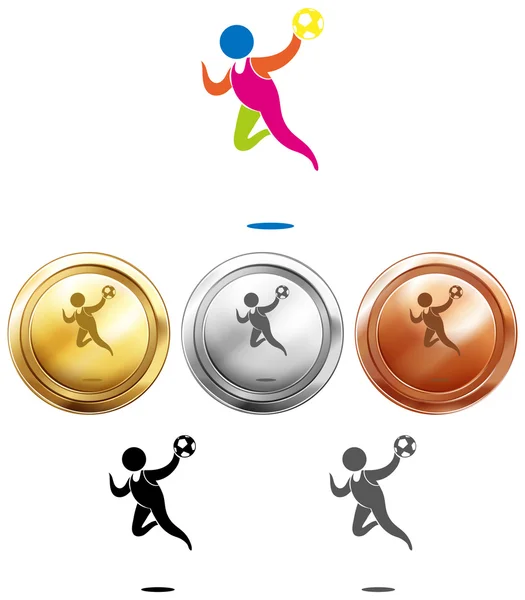Икона спорта для гандбола и медалей — стоковый вектор