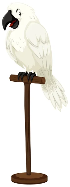 Loro blanco sobre palo de madera — Vector de stock