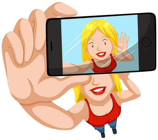 Woman taking picture with mobile phone — Stock Vector