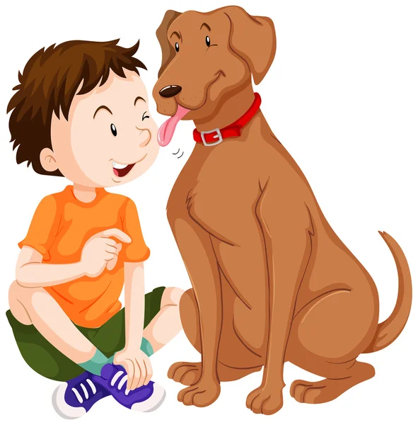 Dog licking boy on face — Stock Vector