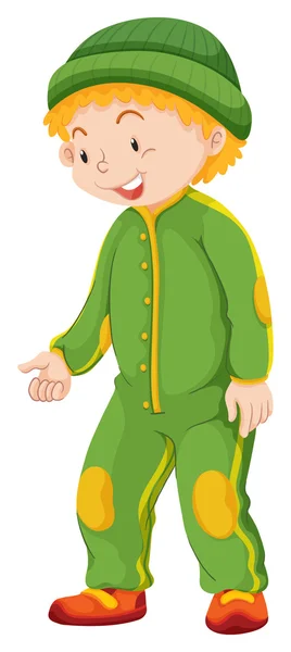 Niño en mono verde y sombrero — Archivo Imágenes Vectoriales