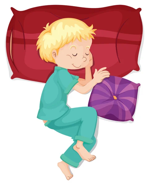 Αγόρι στον ύπνο σε κόκκινο μαξιλάρι — Διανυσματικό Αρχείο