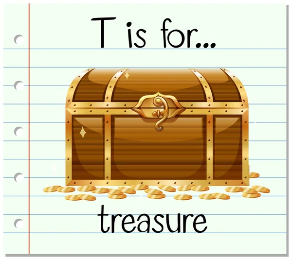 Flashcard lettre T est pour le trésor — Image vectorielle