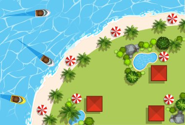 Okyanus ve deniz araçları ile bir manzara 