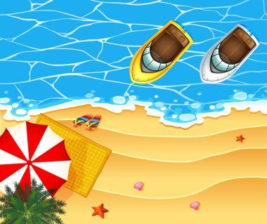 Su üzerinde yüzen tekne ile okyanusun havadan görünümü