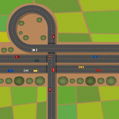 Yollar ve tarım arazileri ile sahne