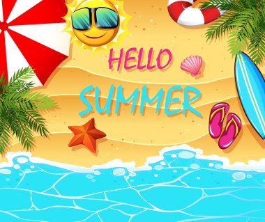 Sahilde öğelerle yaz Tema