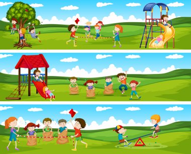 Çocuklar parkta oyun oynarken