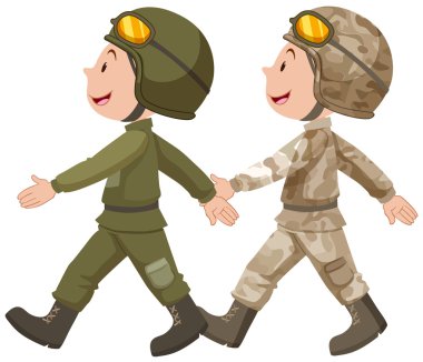 Two soldiers in uniform marching  clipart