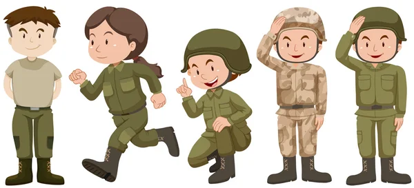 Set of people in soldier uniform — Stock Vector