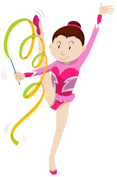 在做体操的粉红衣服的女孩 — 图库矢量图片